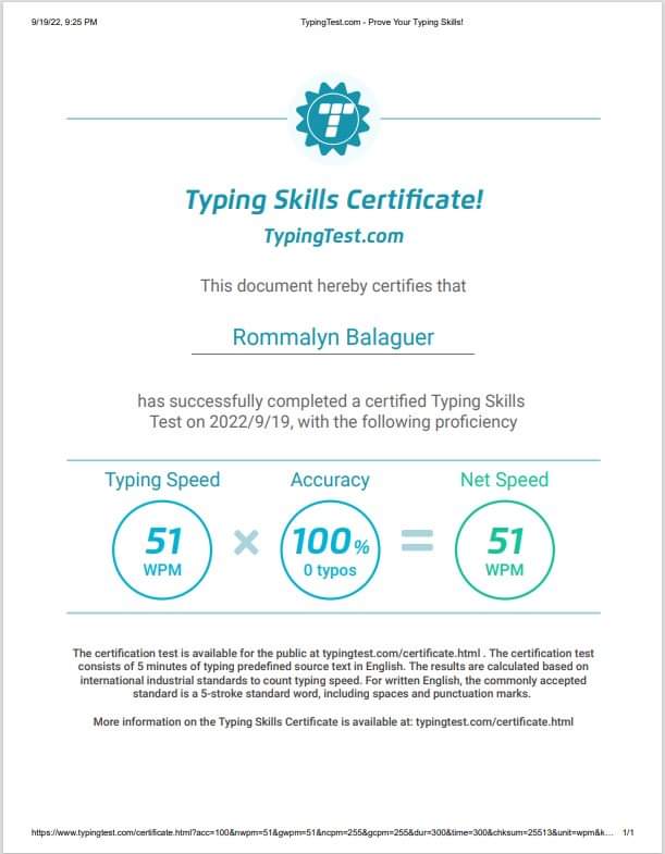 Typing Test Result