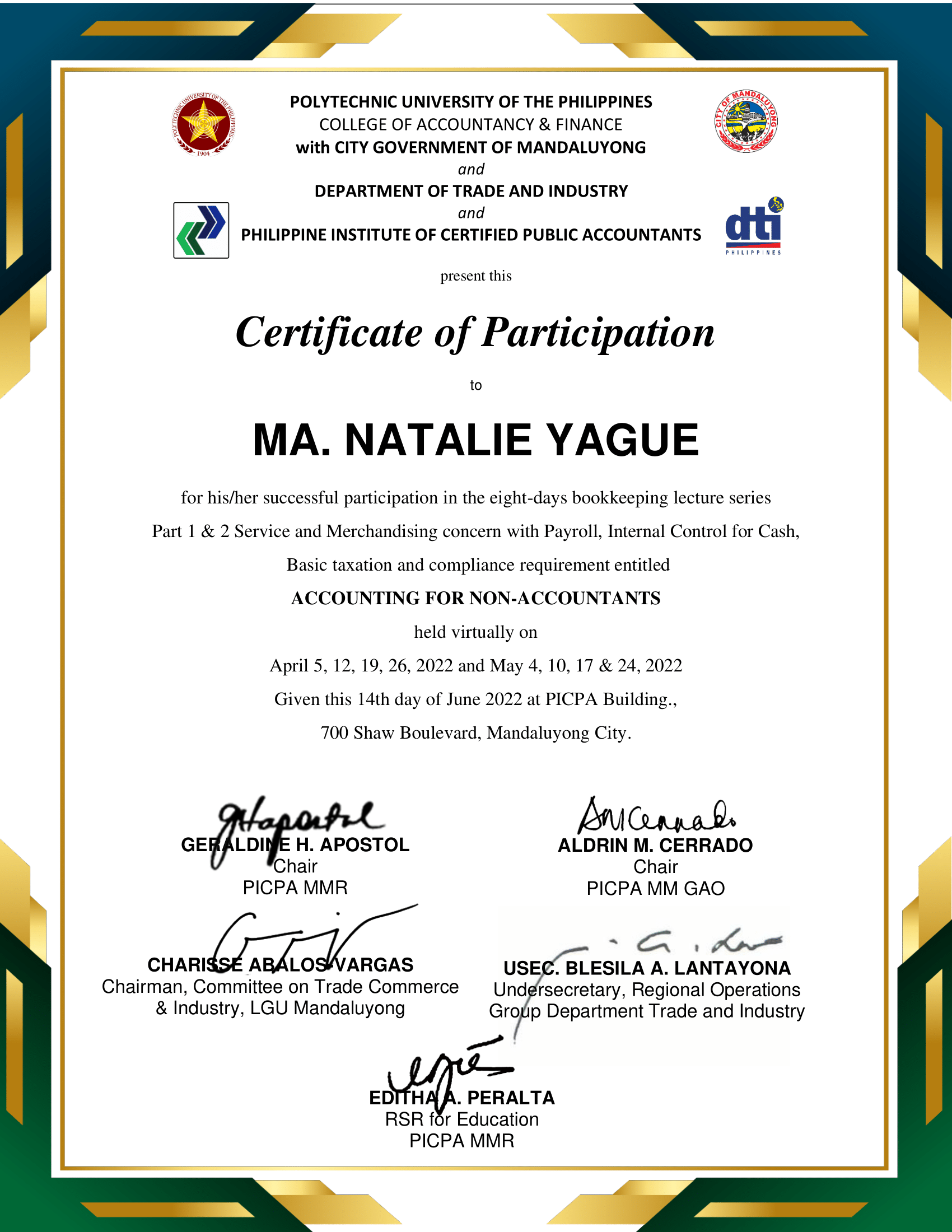 Certificate of Participation