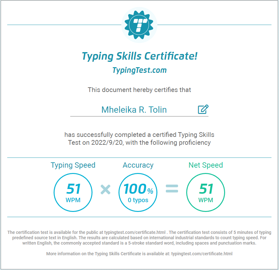 Typing Skills Certificate