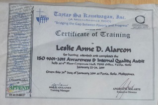 Certificate Internal Quality Audit