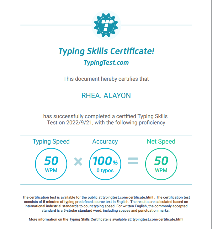 Typing Test Certificate