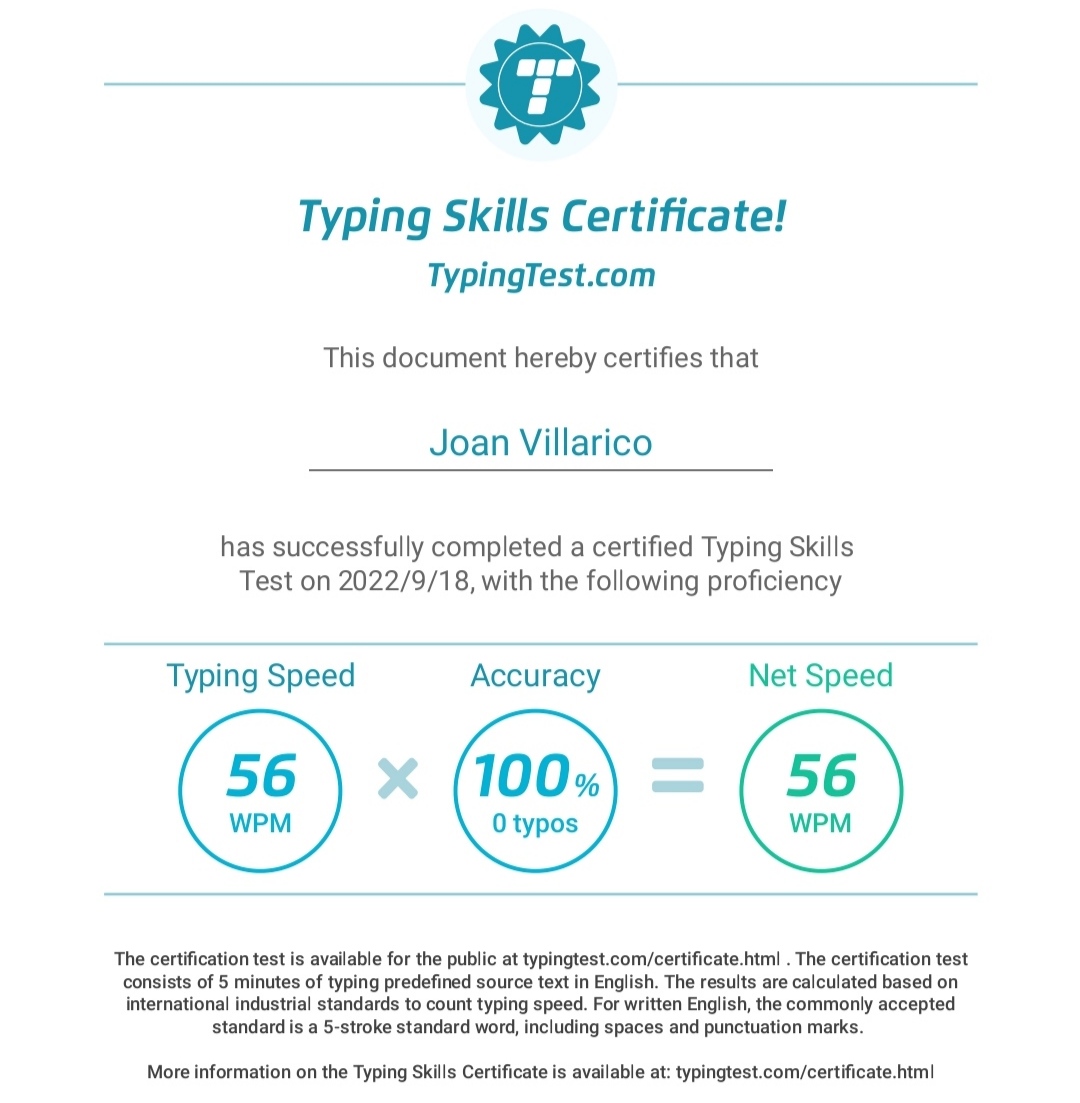 Typing Skills Certificate