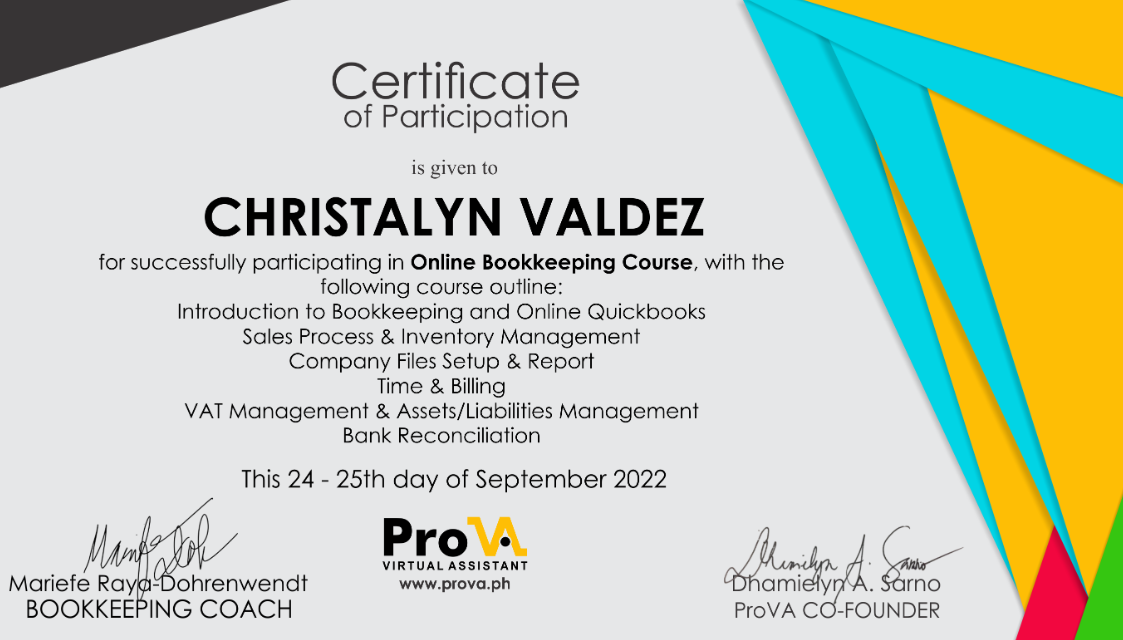 Bookkeeping Certificate