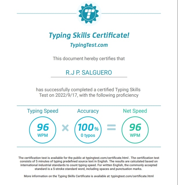 TypingTest - Certificate