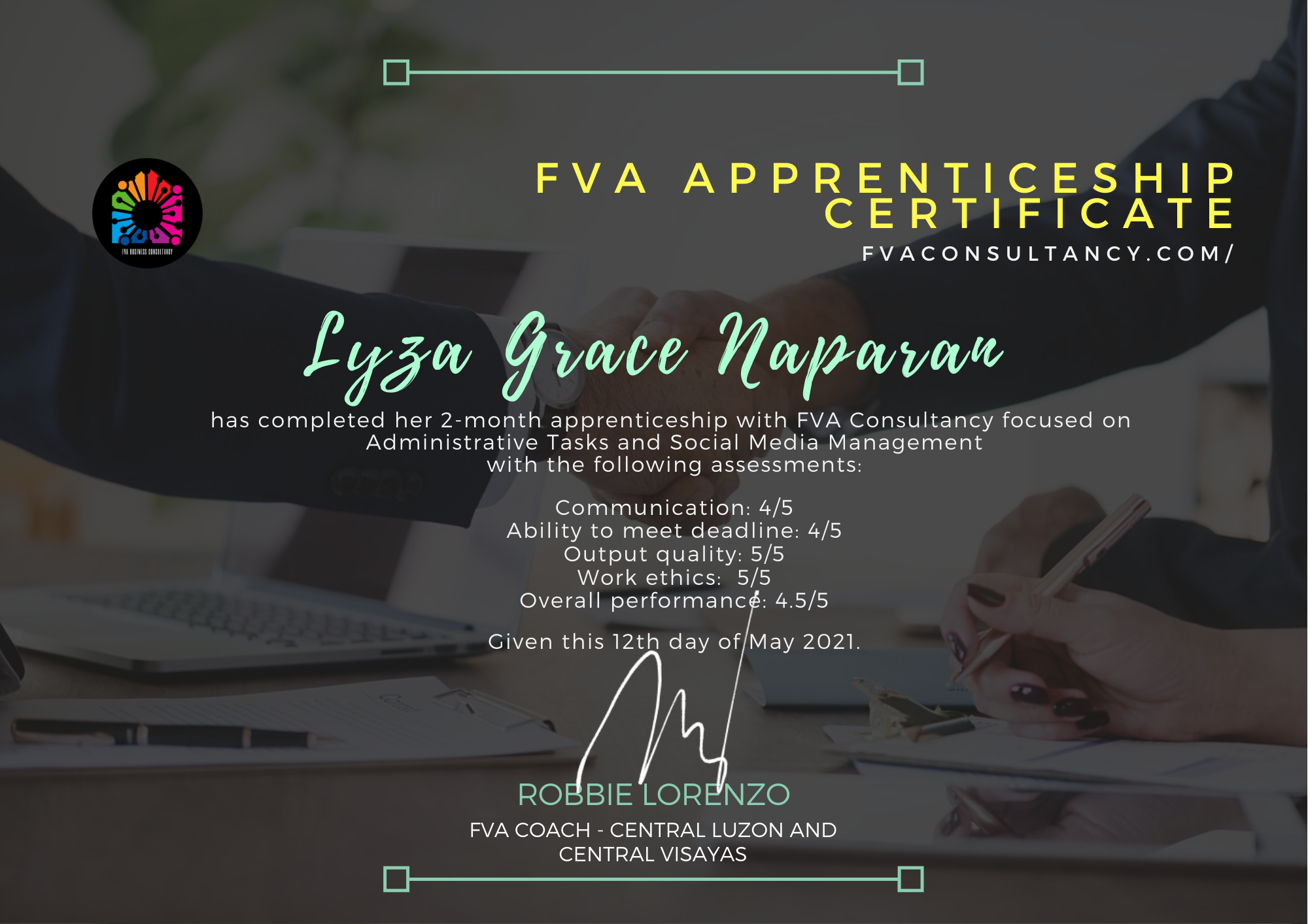 FVA Apprenticeship Certificate focused on Administrative Task and Social Management