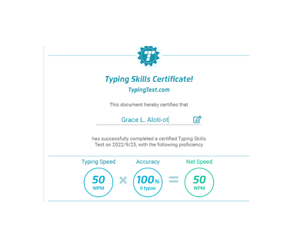 Typing Test Certificate