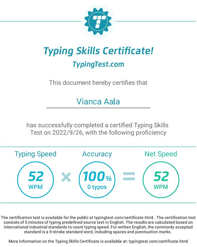 Typing Skills Certificate