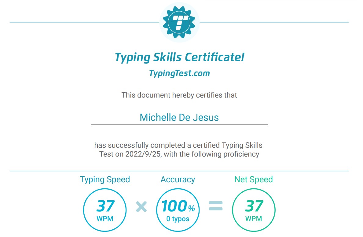 Typing Test Certificate