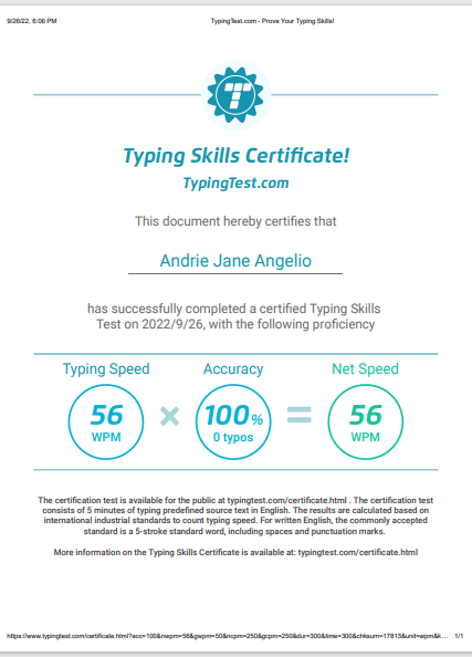 Typing Test Certificate