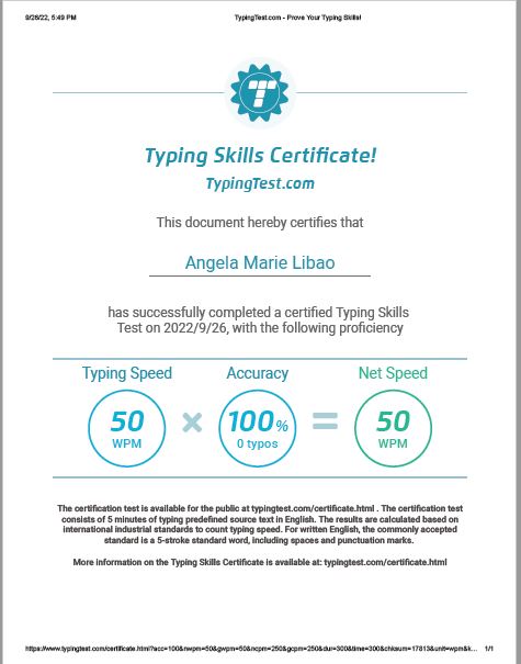 Typing Skills Certificate