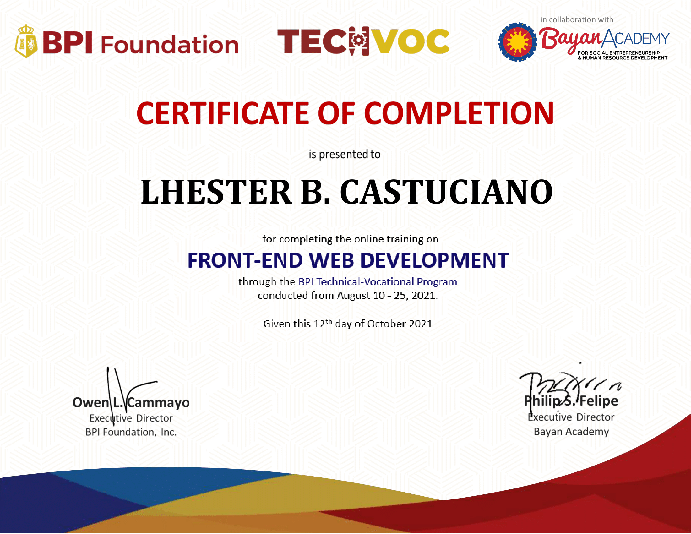 Front-End Web Development Certificate