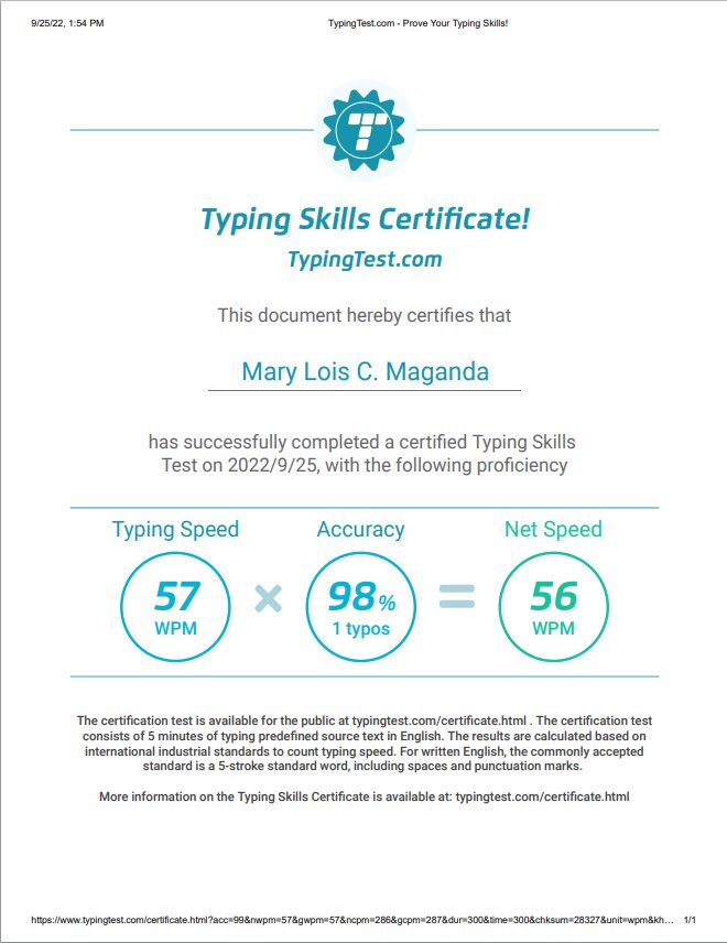 Typing Certificate