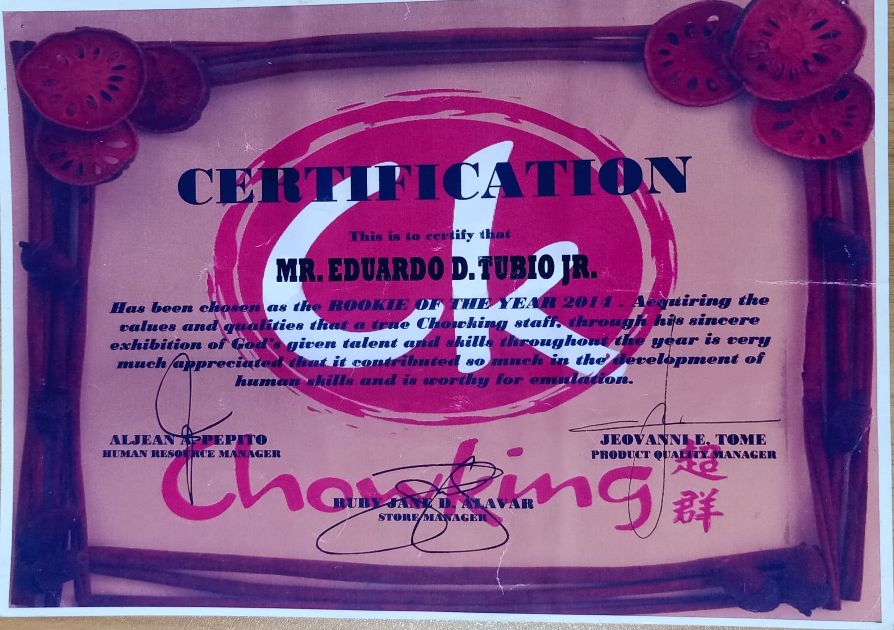 My first Certification was given to me