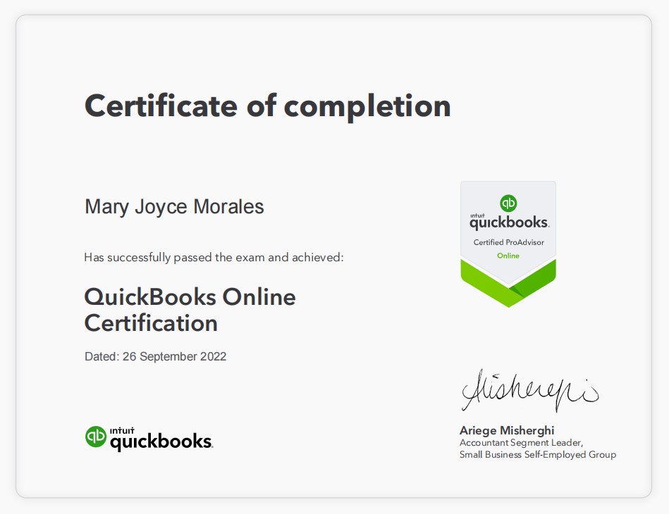 QuickBooks Online Certificate