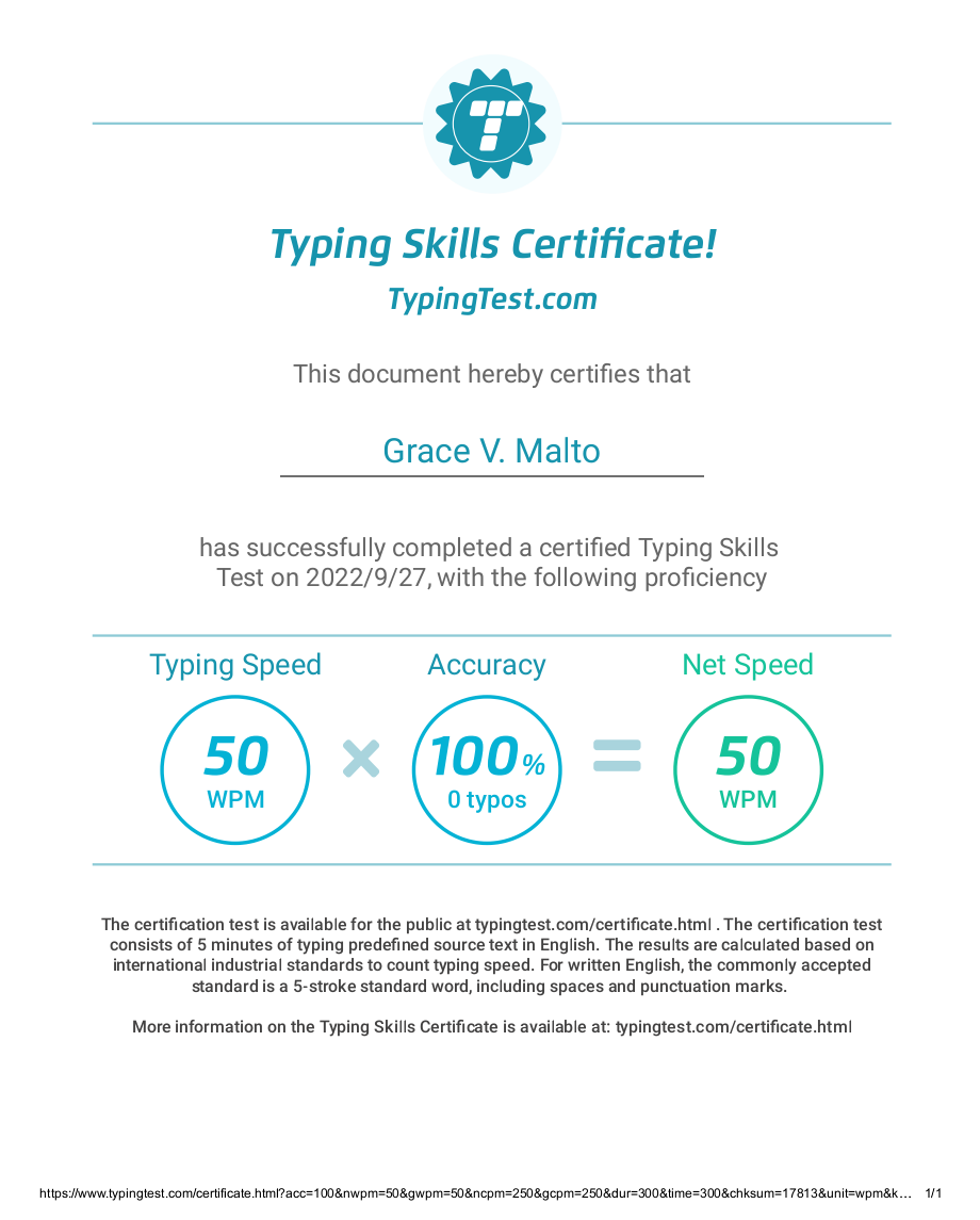 Typing Skills Certificate