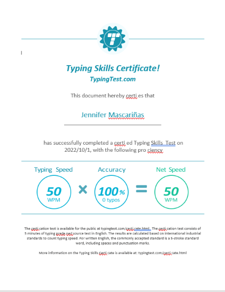 Typing Test Certificate