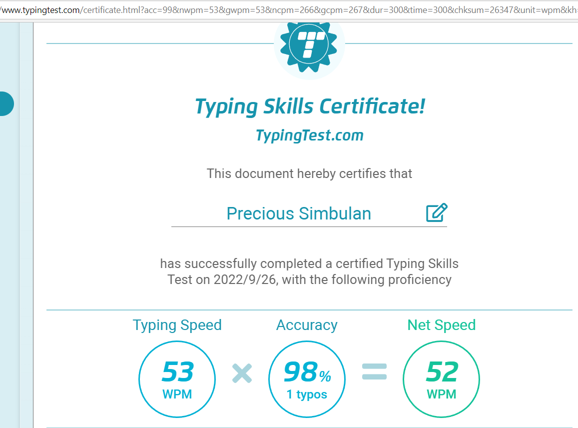 Typing Test Certificate