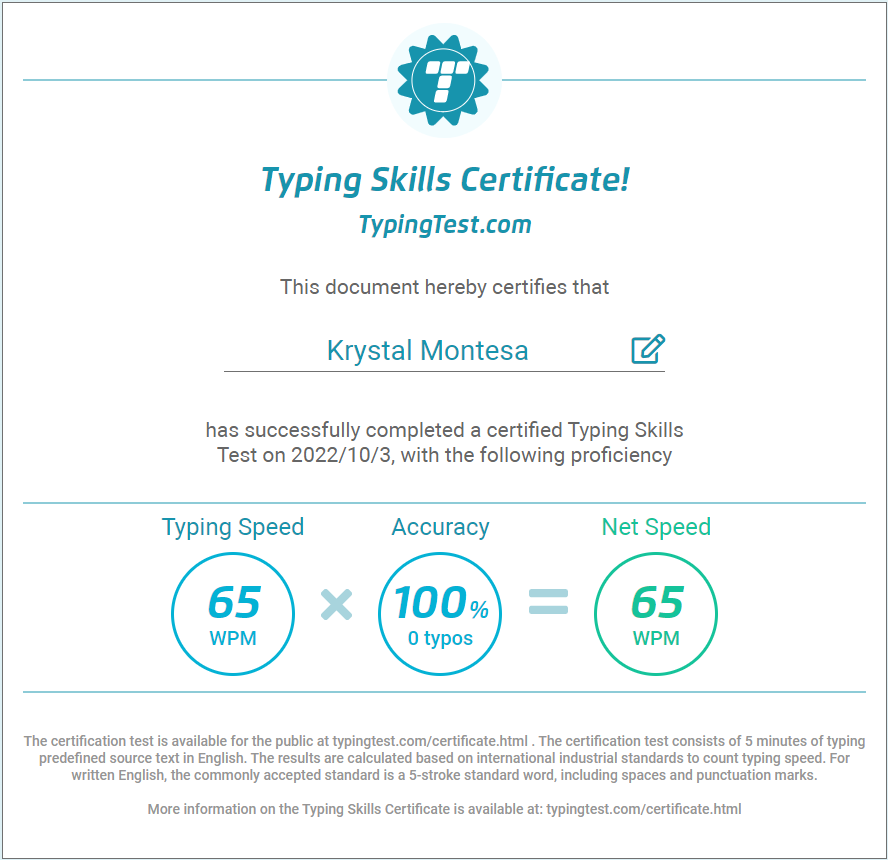 Typing Skill Certificate