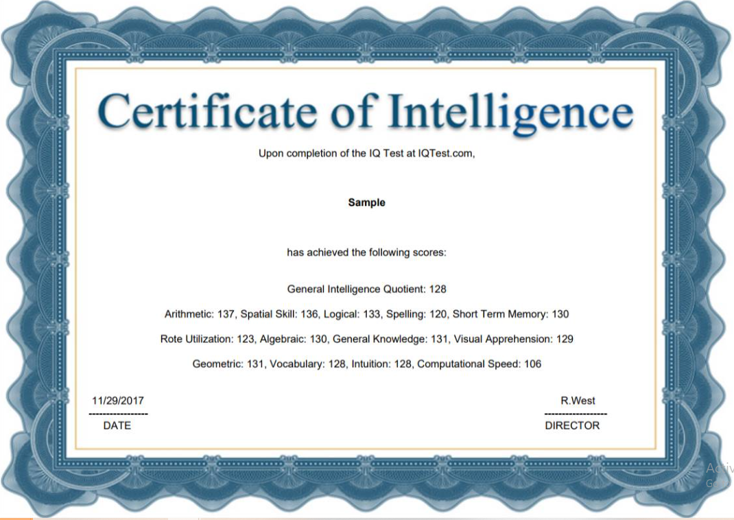 Certificate of Intelligence