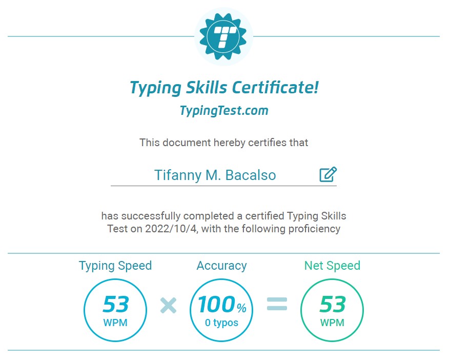 Typing Test Certificate