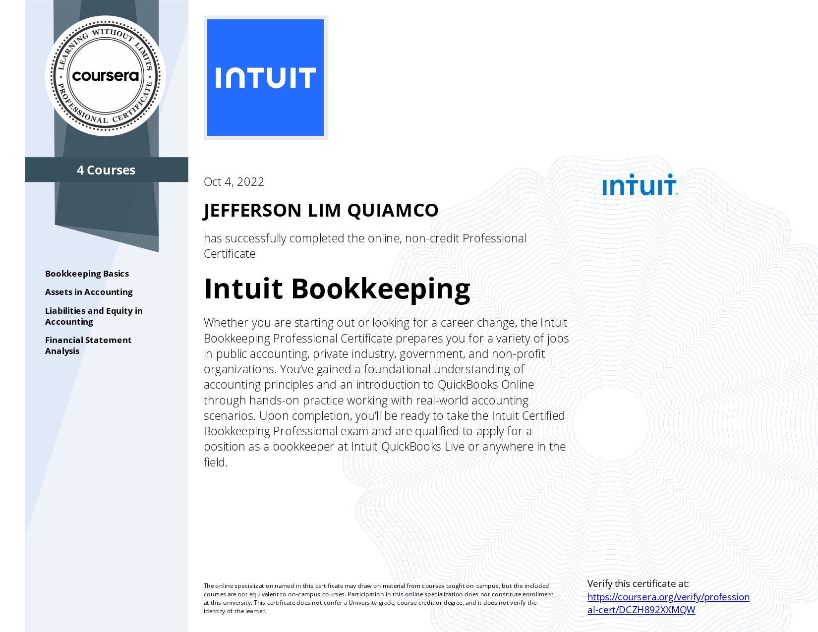 Intuit Bookkeeping Specialization