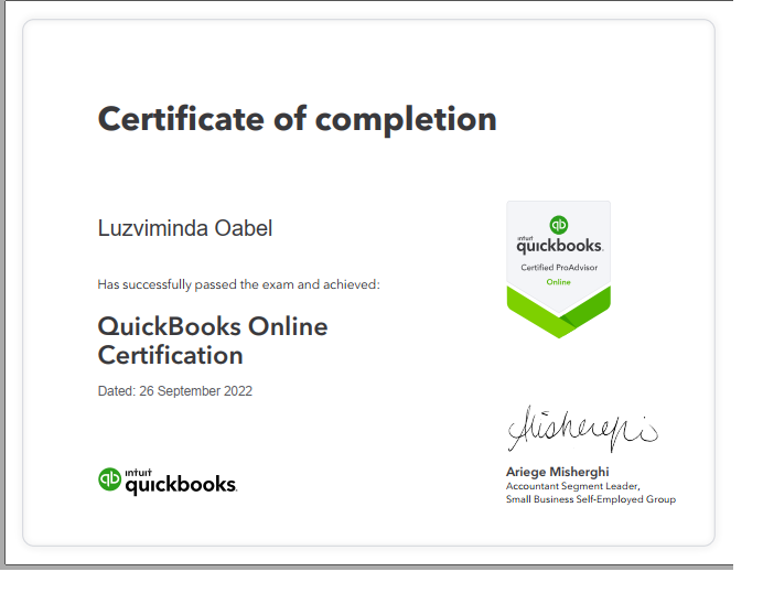 Quickbooks Certificate