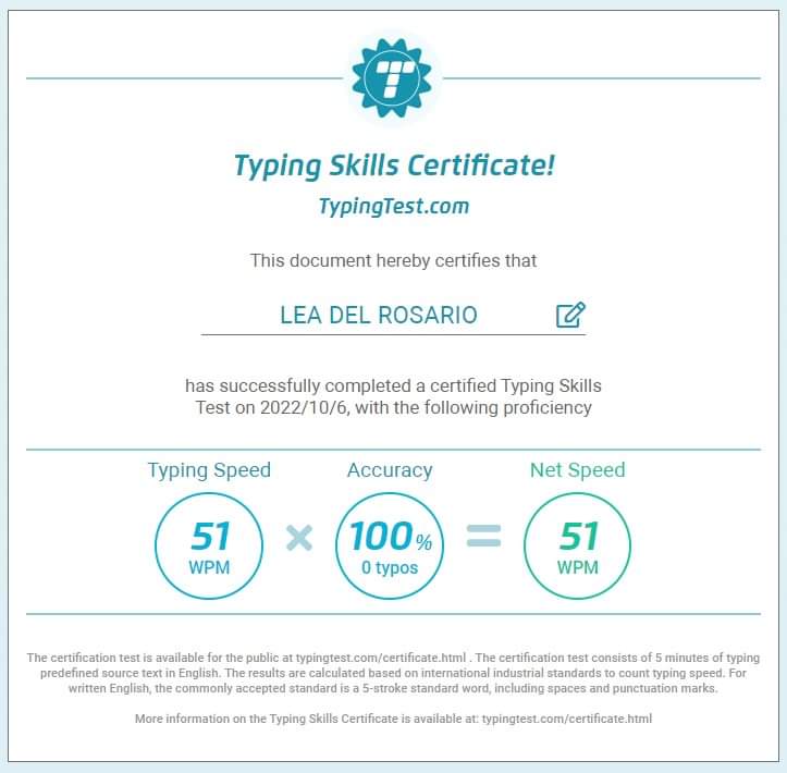 Typing Skills Certificate