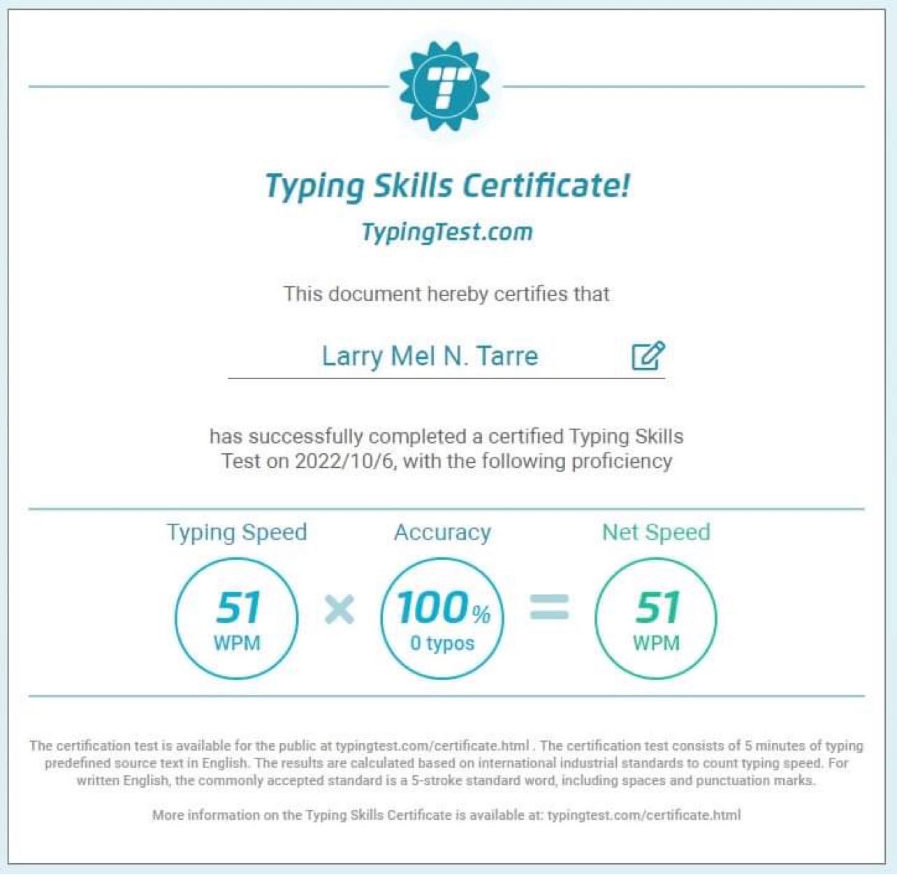 Typing Skills Certificate