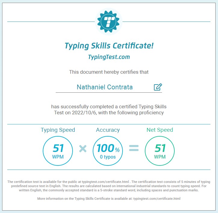 Typing Skills Certificate