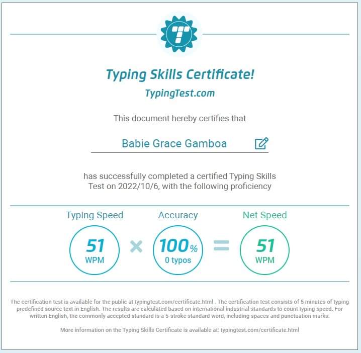 Typing Skills Certificate