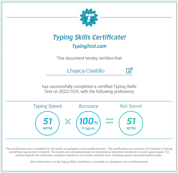 Typing Skills Certificate