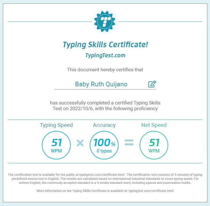 TYPING SKILLS CERTIFICATE