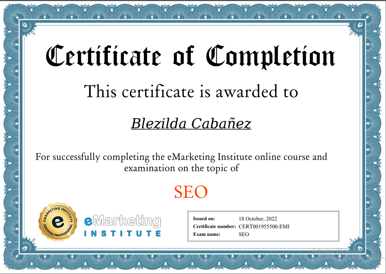 Search Engine Optimization Certificate