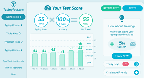 Score in 5 minutes typing test