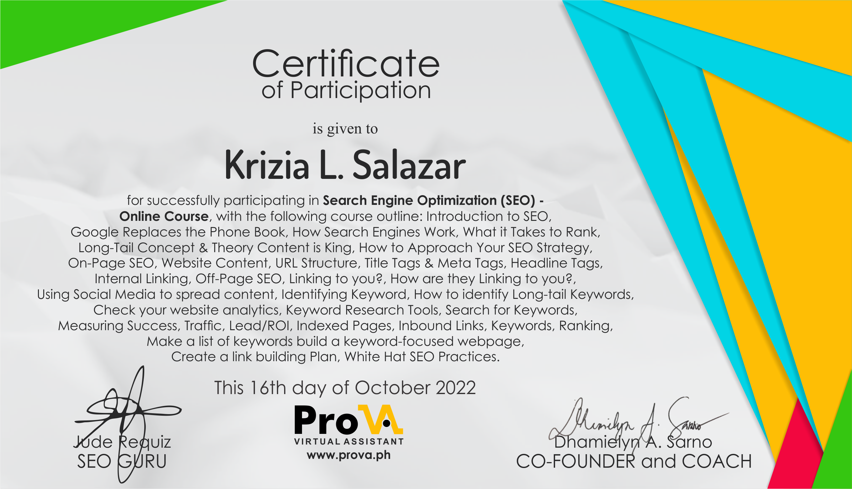 Search Engine Optimization Certificate