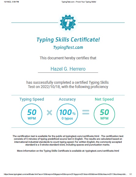 Typing Skills Certificate