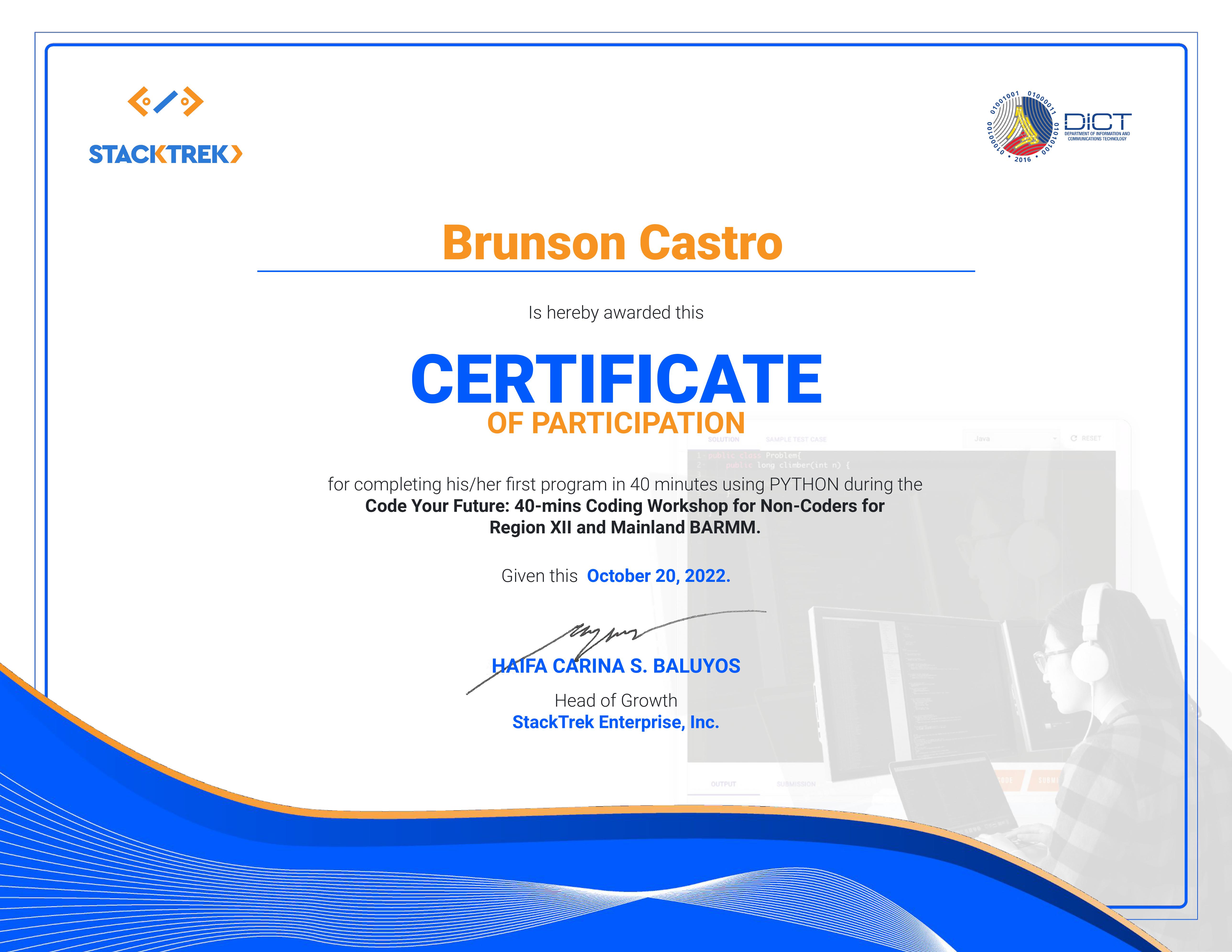 Coding Workshop Certificate 2022