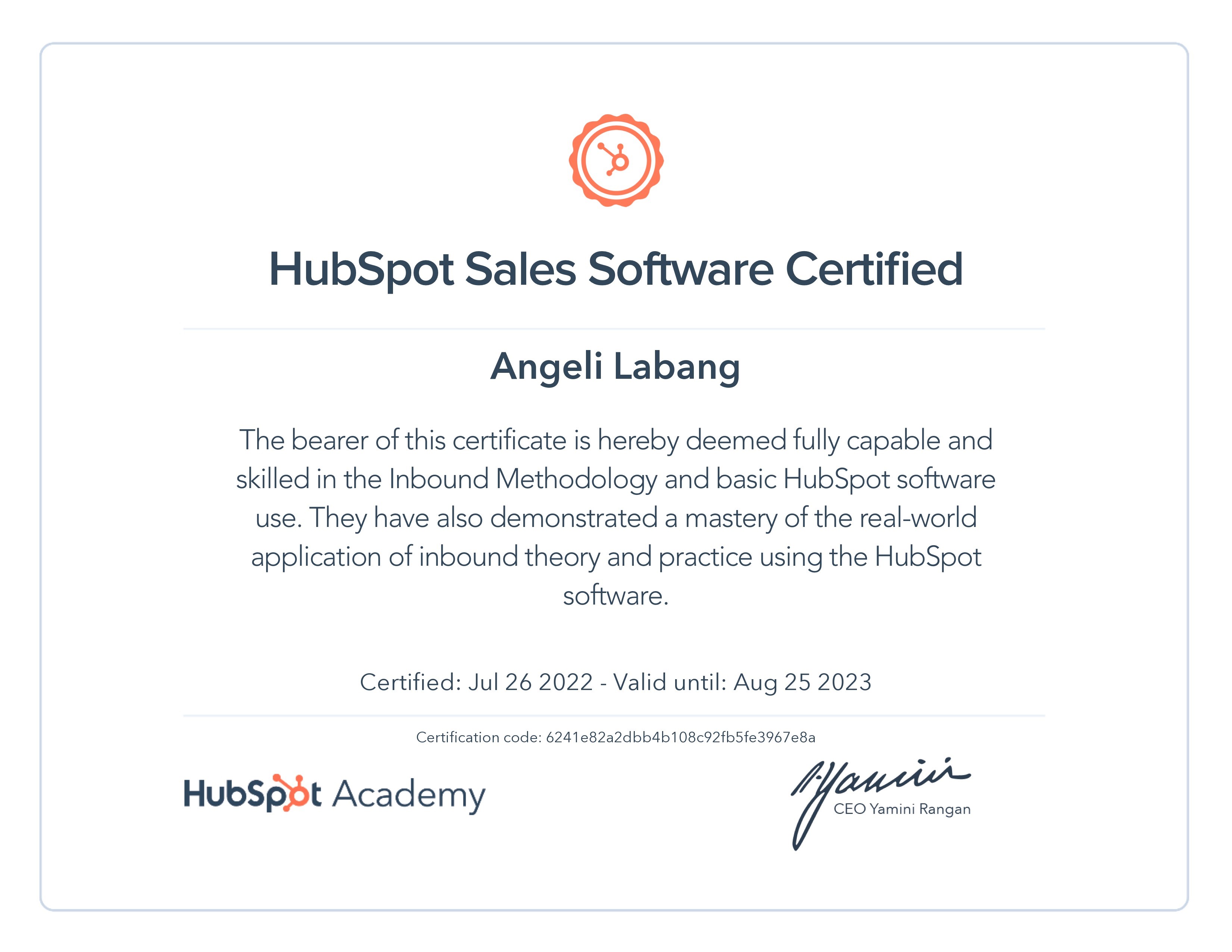 Hubspot Sales Software Certificate