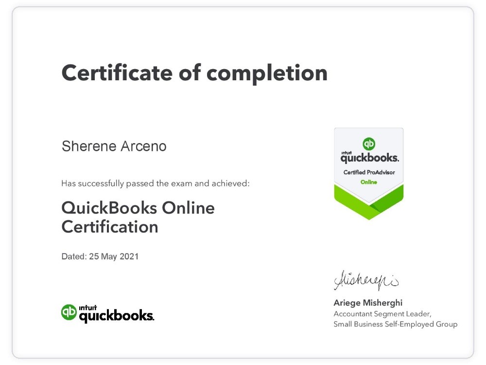 QUICKBOOKS PRO ADVISOR CERTIFICATE