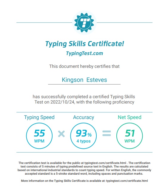 Typing Skills Certificate