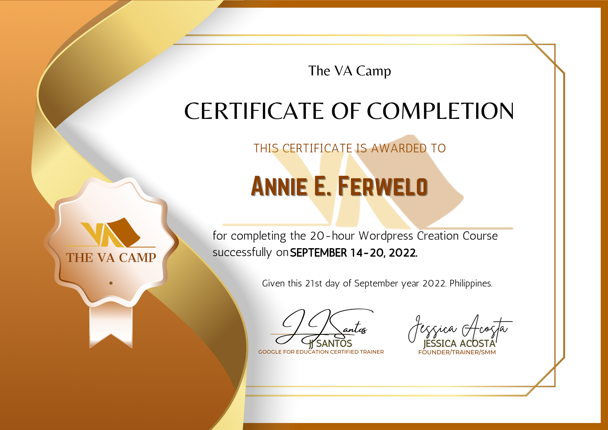 Wordpress Creation Certificate