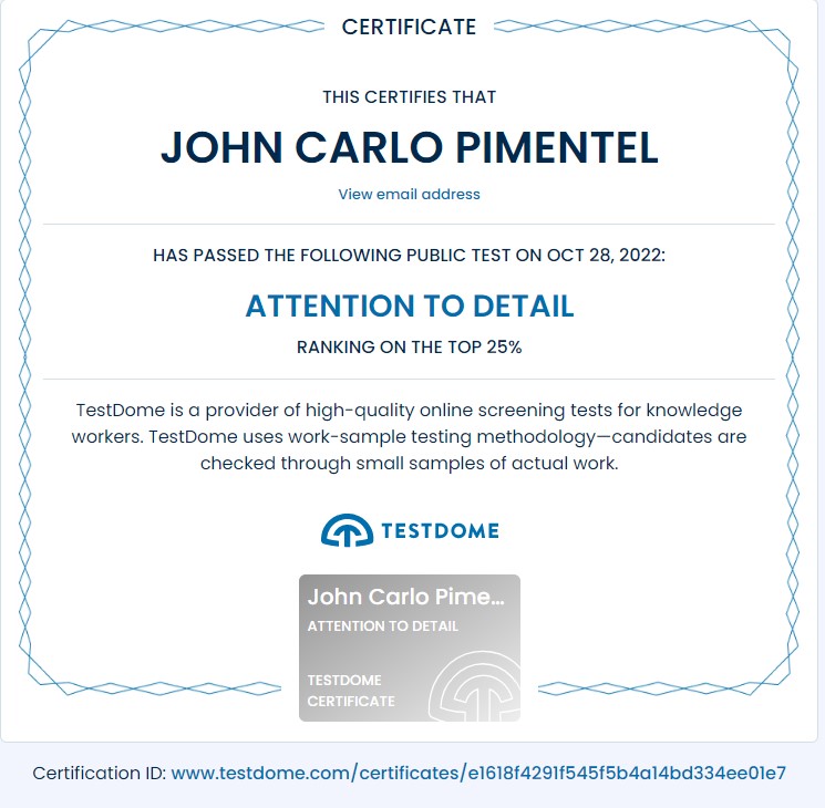 Attention to detail Certificate