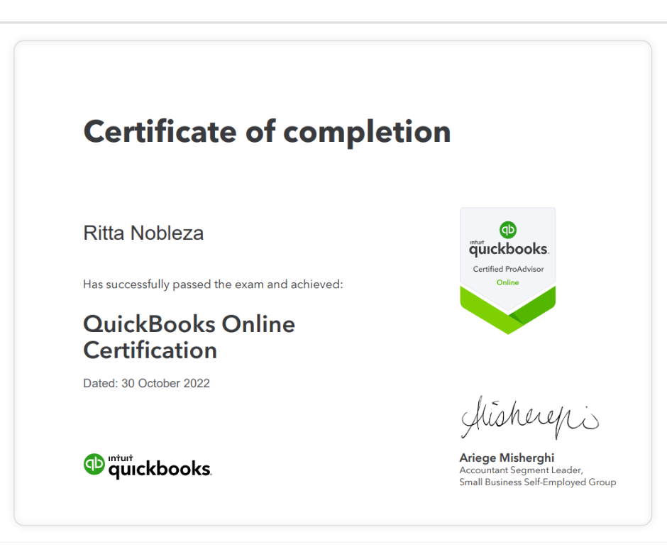 QuickBooks Online Certified Pro Advisor