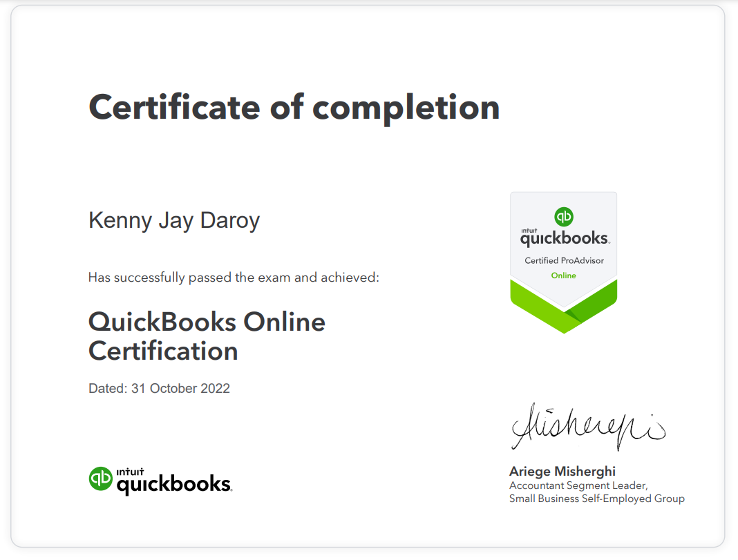 Quickbooks Certified ProAdvisor