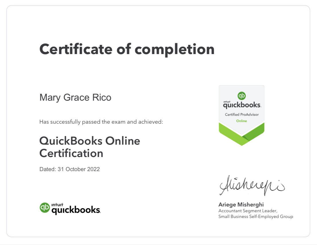 Quickbooks Online  Certificate