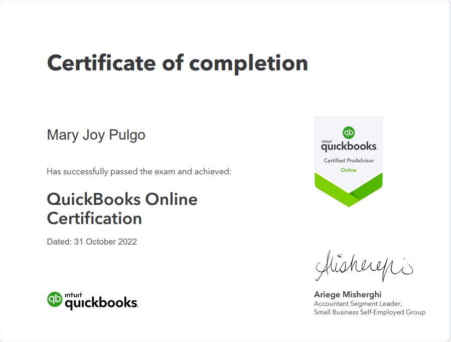 QuickBooks certified ProAdvisor