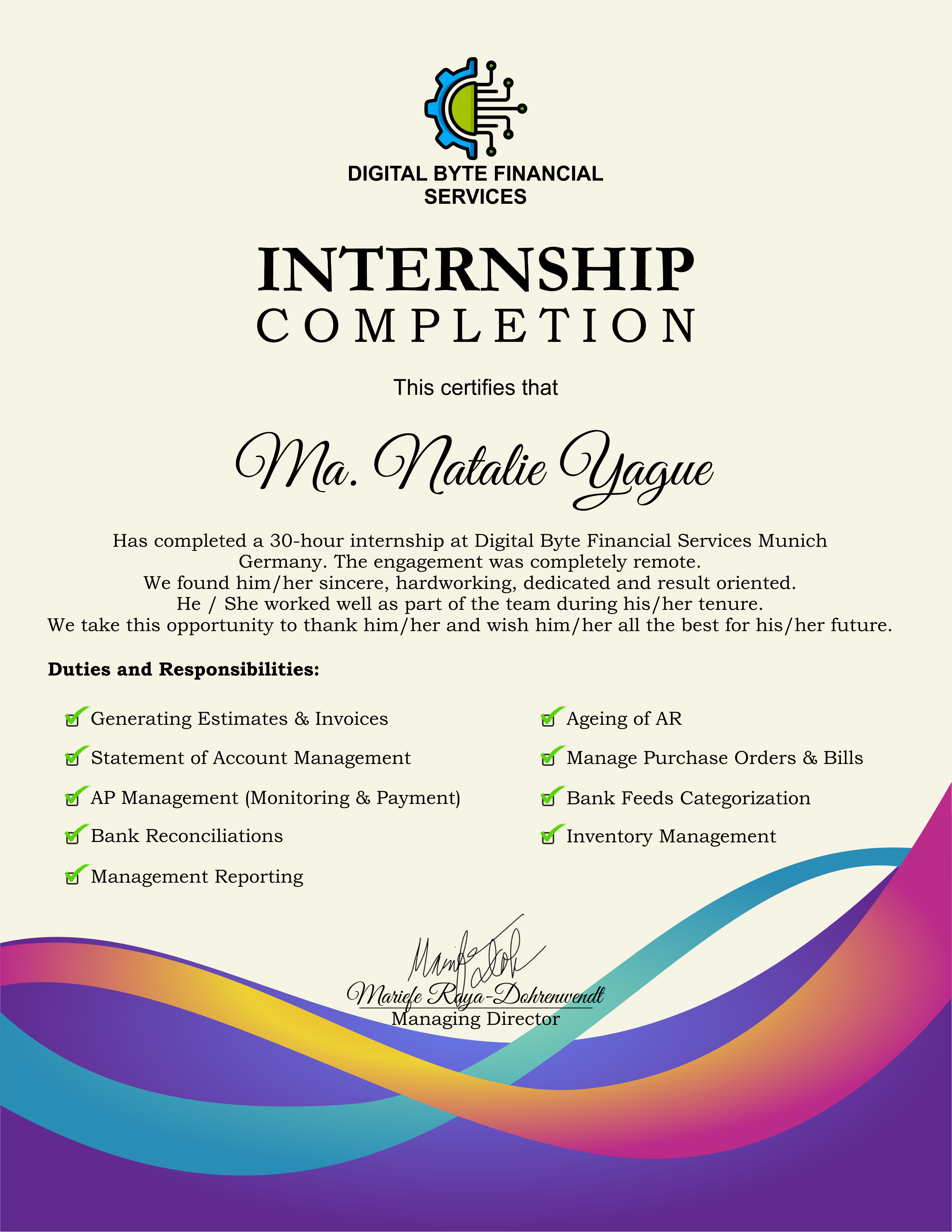 Internship Certification