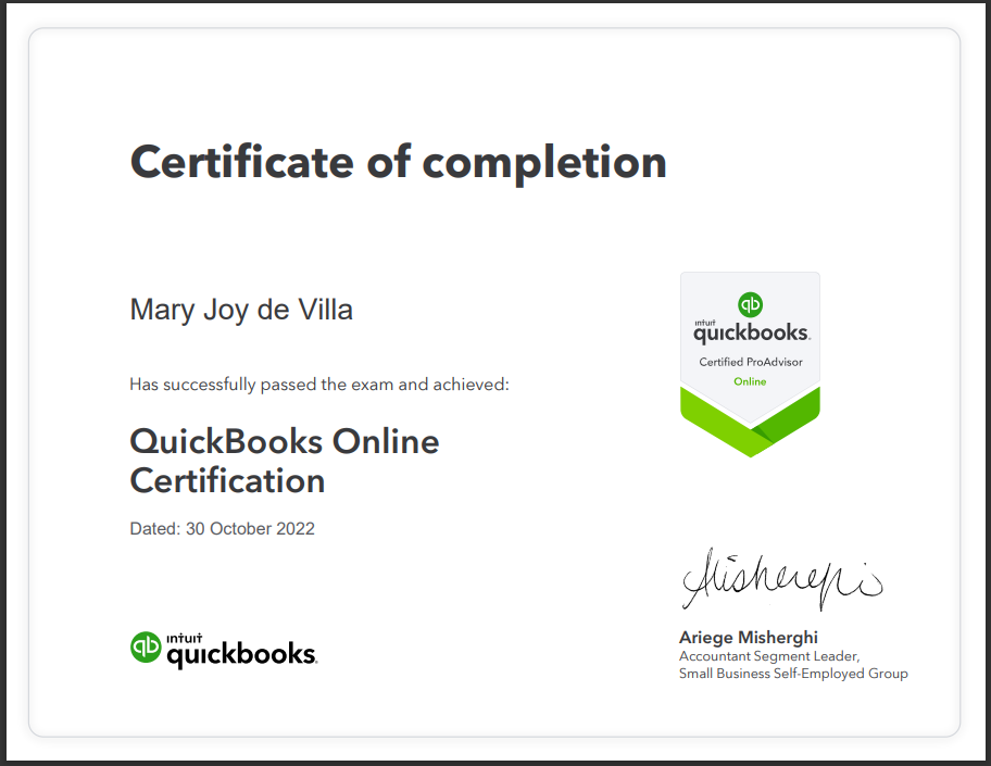 QuickBooks Certified Pro Advisor