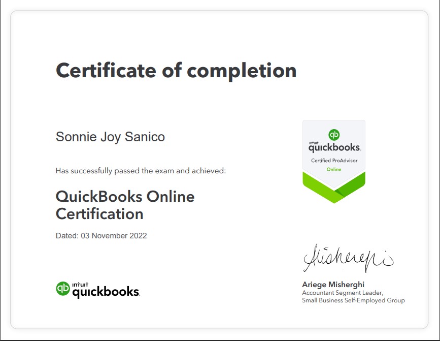 QuickBooks Certified ProAdvisor