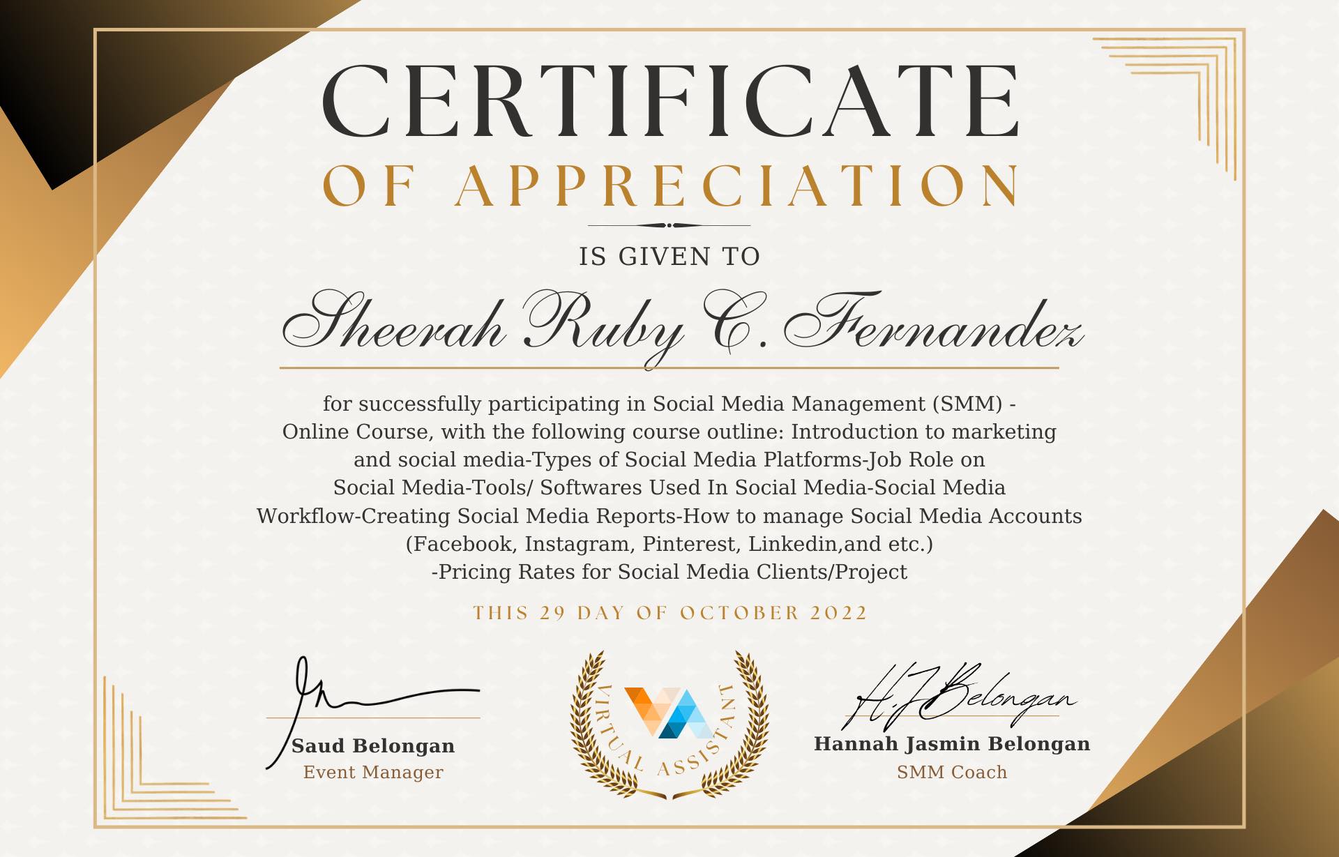 SMM CERTIFICATE